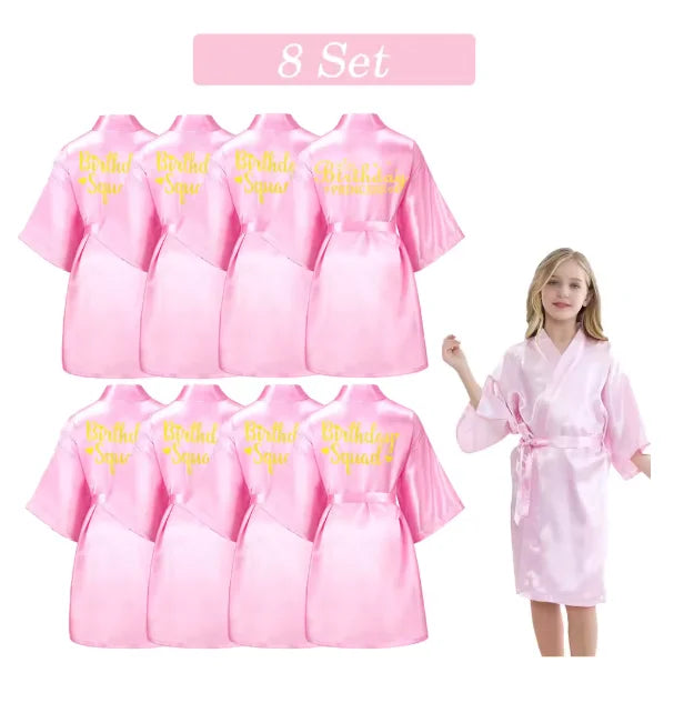 6-15 Set Spa Robes for Girls Spa Party Birthday Squad Robe Kids Satin Bathrobe Princess Kimono Girl Sleepover Party Favors