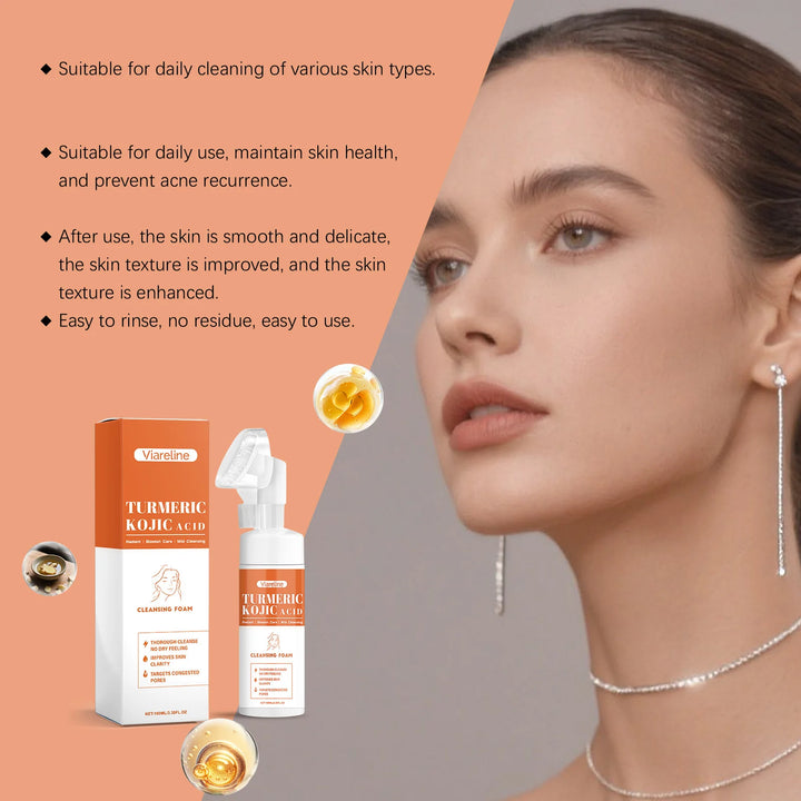 Turmeric Face Cleanser Deep Cleansing Shrink Pores Oil Control Acne Blackhead Remover Hydrating Smooth Brightening Foam Cleanser