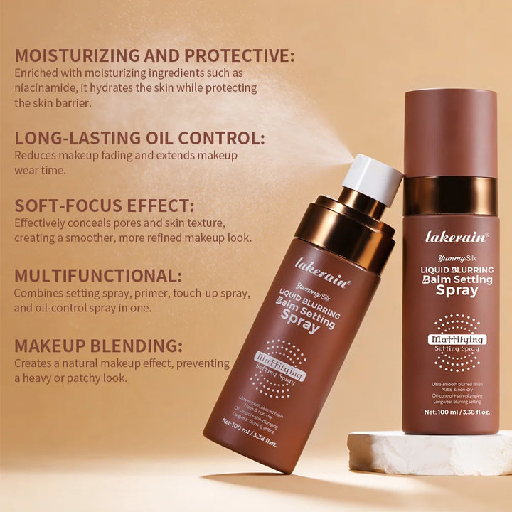 Lakerain Liquid Blurring Balm Setting Spray Long Lasting Moisturizing Repairing Oil Control Matte Blurred Finish Setting Spray