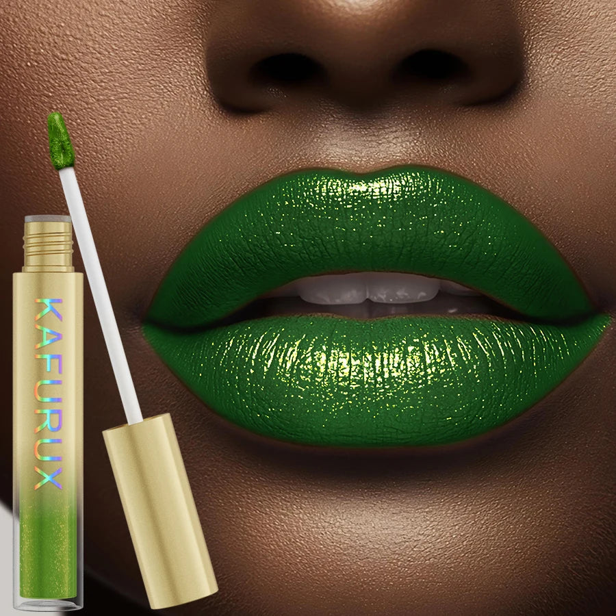 Metallic Green Lip Glaze Waterproof Liquid Lipstick Highly Pigment Lip Tint Makeup Glitter Lip Gloss Gifts Shine Lip Stain