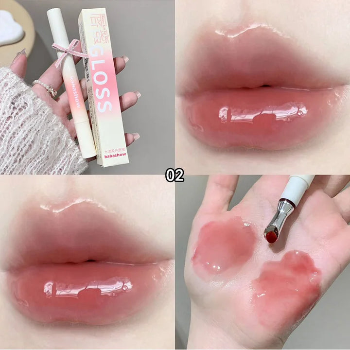 Kakashow Mirror Watery Lip Gloss Iron Brush Head Jelly Lipgloss Moisturizing Lip Tint Lipstick Nature Nude Lips Makeup Cosmetics