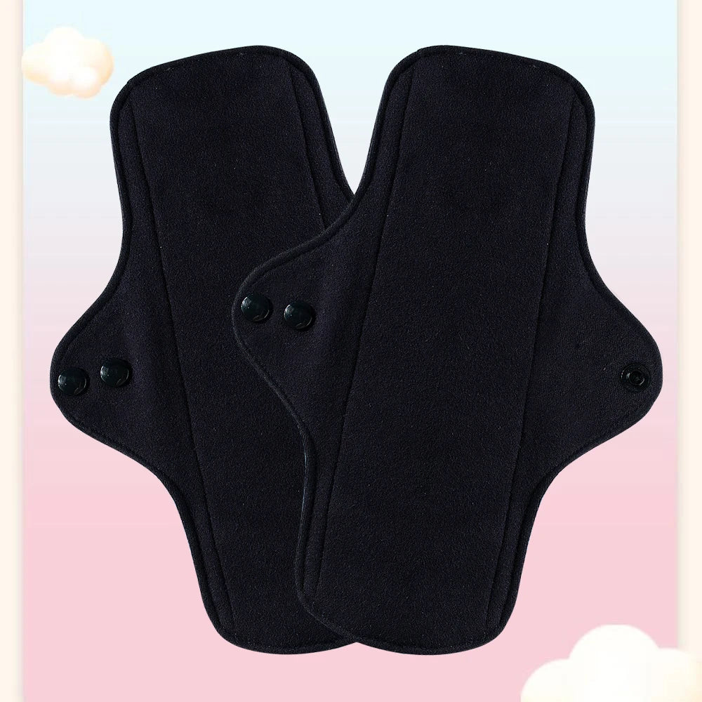 2pcs Balck Pure Cotton Sanitary Pad Ladies Reusable Cloth Menstruation Washable Menstrual Pads with Button Breathable Care Pads