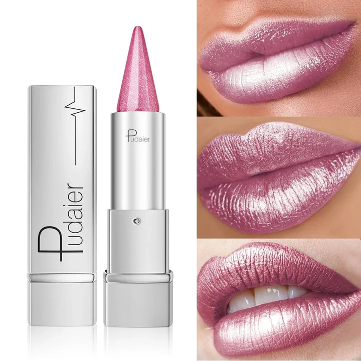 Waterproof Long Lasting Glitter Lipstick, Pearlescent Shiny Lip Color, Colorfast Non Fading Lip Makeup for Women