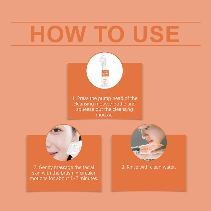 Turmeric Face Cleanser Deep Cleansing Shrink Pores Oil Control Acne Blackhead Remover Hydrating Smooth Brightening Foam Cleanser