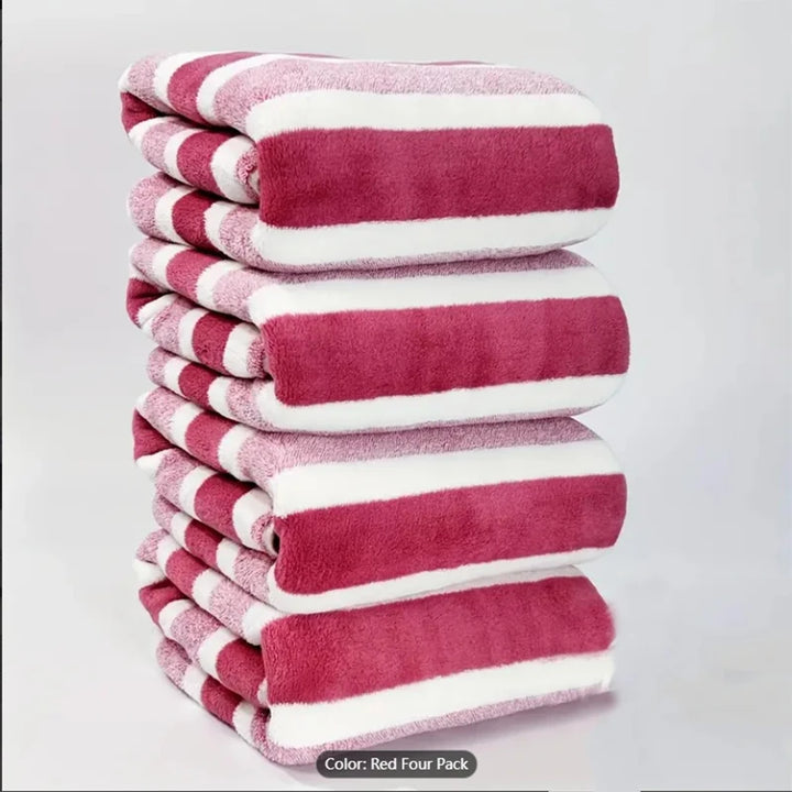 4pcs Striped Bath Towel Set Absorbent & Quick-drying Showering Towels Super Soft & Skin-friendly Bathing Towel For Home Bathroom