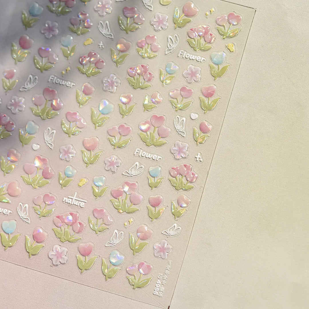 Lace Garden Bowknot Bow Tie Rose Flower Petal Pearl Irregular Border Self Adhesive 5D Nail Art Decoration Sticker Manicure Decal