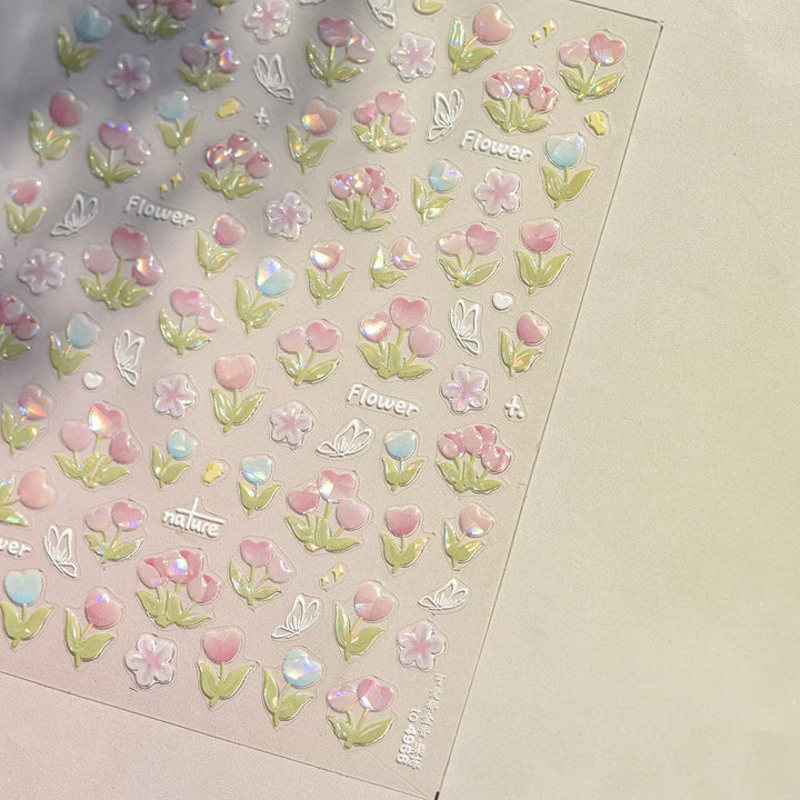 Lace Garden Bowknot Bow Tie Rose Flower Petal Pearl Irregular Border Self Adhesive 5D Nail Art Decoration Sticker Manicure Decal