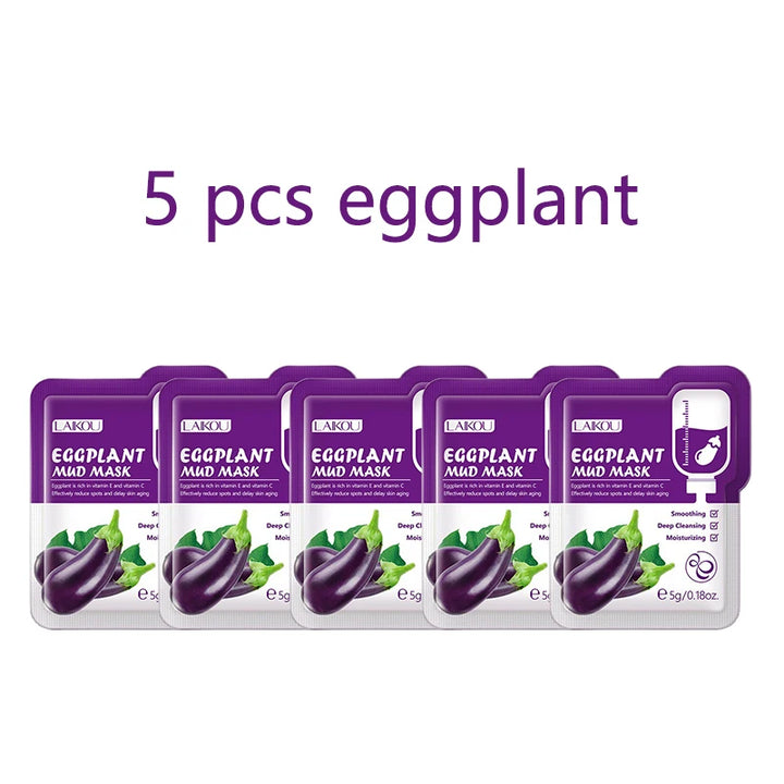 5pcs LAIKOU Eggplant Mud Mask Oil Control Moisturizing Anti-Acne  Anti Wrinkle Whitening Cleansing Clay Mask Skin Care Face Mask
