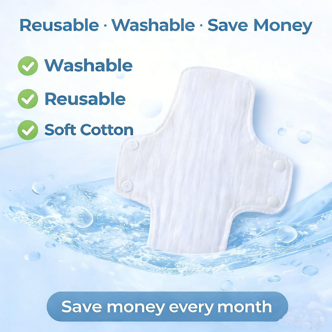 BIAI 5 Pieces Reusable Washable Cotton Pads Soft Skin Friendly Cloth Pads Reusable Reusable Pads for Women Cotton Sanitary Pad