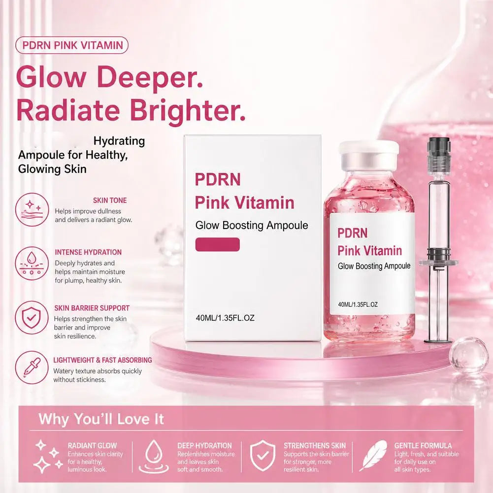 PDRN Pink Vitamin Face SerumGlow Boosting Ampoule,Brightening Hydrating, Soothes Dry Skin,Evens Tone for Radiant Skin Care 40ml