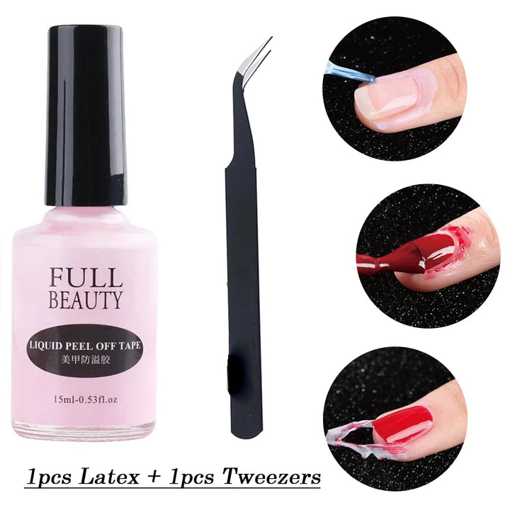15ml Peel Off Latex Antifreezing Nail Liquid Anti-overflow Glue Nail Edge Protection Fast Dry Nail Skin Care Tool With Tweezer