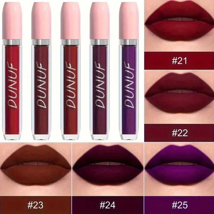 Matte Lip Gloss Lipstick 5pc/set, Waterproof Velvet Long Lasting Non-transfer Highly Pigmented Purple Red Daily&Party Makeup Y2K