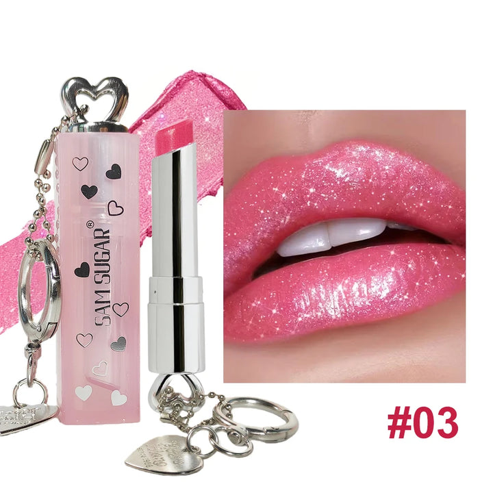 Velvet Lipstick Metallic Shine Long Lasting Moisturizing No Grainy Highly Pigmented 3D Diamond Glitter Heart Love Lipstick