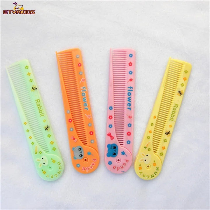 Cartoon Baby Children Folding Plastic Travel Comb Mini Portable Hairbrush Salon Styling Tail Comb Essential Hair Care