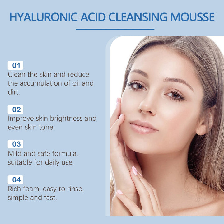 Hyaluronic Acid Cleansing Foam Gentle Moisturizing & Nourishing Oil Control Brightening Rejuvenation Face Wash Foam Face Cleanse