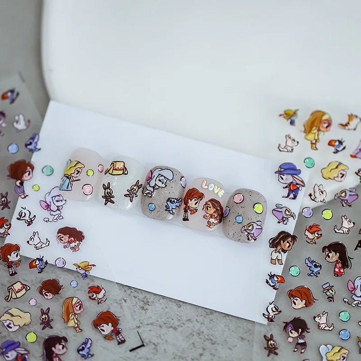 Disney Princess Cartoon 5D Nail Stickers Nail Art Decoration Frozen Snow White Nail Art Stickers Nail Supplies