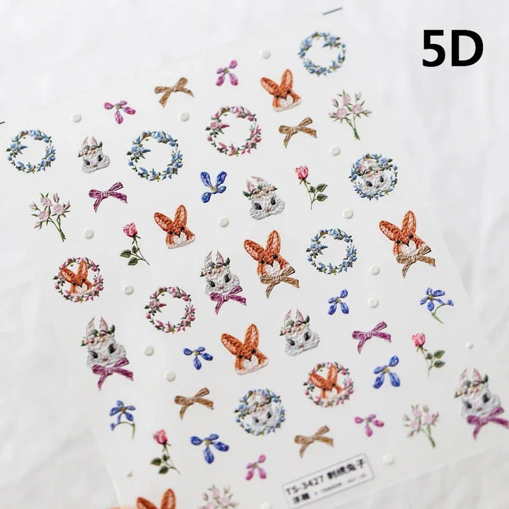 Lovely Cat Bunny Bowknot Poker Crown Lock Key Easter Eggs Love Cute Rabbit Mushroom Chick Flower Dog DIY Nail Art Stickers Decal