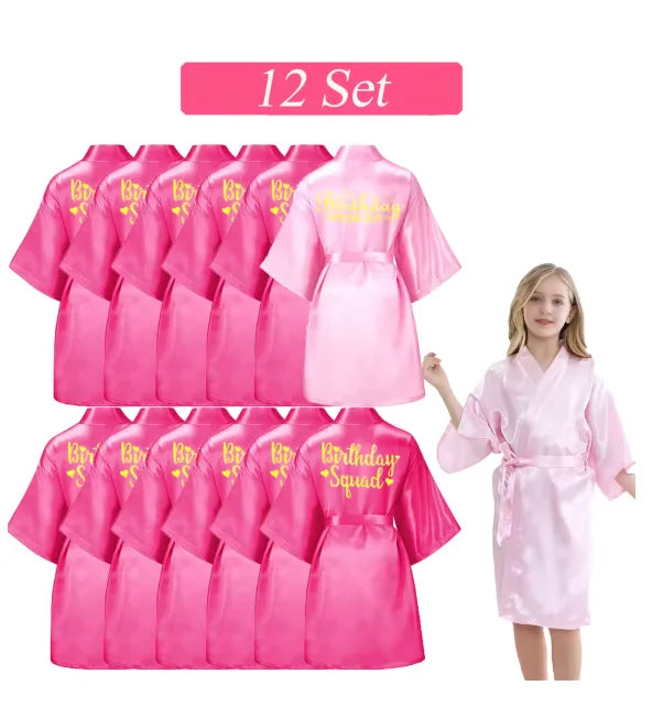 6-15 Set Spa Robes for Girls Spa Party Birthday Squad Robe Kids Satin Bathrobe Princess Kimono Girl Sleepover Party Favors