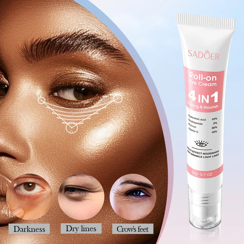 SADOER 4in1 Roll-on Moisturizing Eye Cream Anti Dark Circles Eyes Bags Firming Moisturizing Eye Serum Skin Care for Beauty Eyes