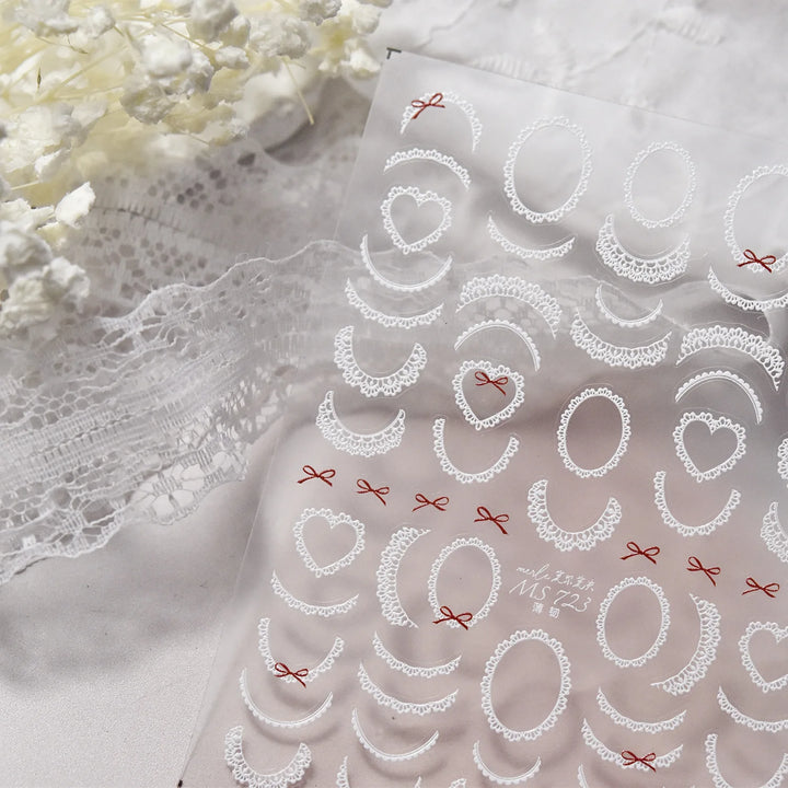 1pcs White 5D Pearl Lace Wave Lines Nail Art Stickers Elegant Exquisite Nail Decoration Decals DIY Self Adhesive Transfer Slider