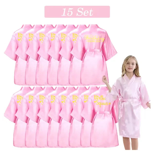 6-15 Set Spa Robes for Girls Spa Party Birthday Squad Robe Kids Satin Bathrobe Princess Kimono Girl Sleepover Party Favors