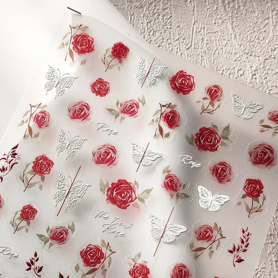 Lace Garden Bowknot Bow Tie Rose Flower Petal Pearl Irregular Border Self Adhesive 5D Nail Art Decoration Sticker Manicure Decal