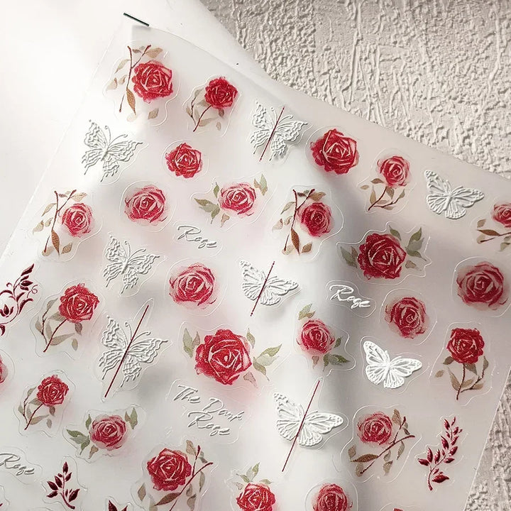 Lace Garden Bowknot Bow Tie Rose Flower Petal Pearl Irregular Border Self Adhesive 5D Nail Art Decoration Sticker Manicure Decal