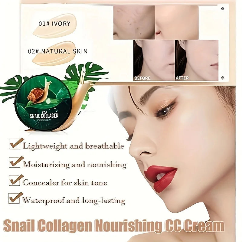Snail Collagen BB Cream Mushroom Head Air Cushion CC Cream Face Concealer Brightening Moisturizing Foundation Cream Waterproof