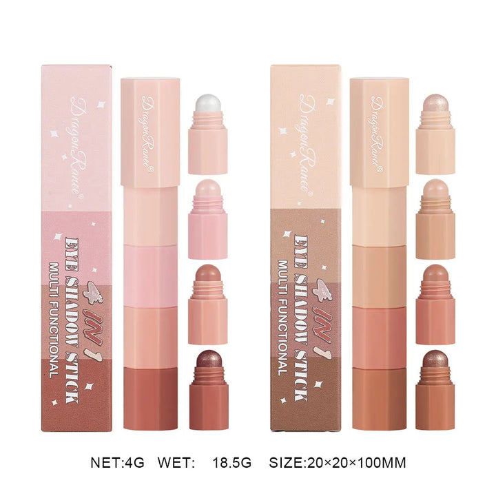 Mini Eye Shadow Stick 4 IN 1 Combo Pearlescent Metallic High Gloss Highlighter Stick Multi-purpose Eyeshadow Pen Cosmetics