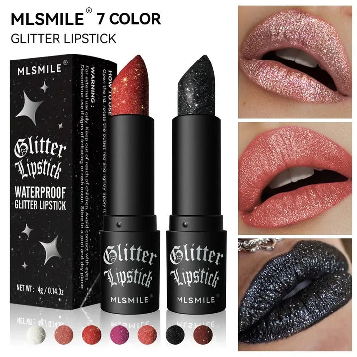 7 Colors Diamond Matte Lipstick Non-stick Cup Flash Lasting Pearlescent Metallic Lipstick Dark Black Lipgloss Women Lips Makeup