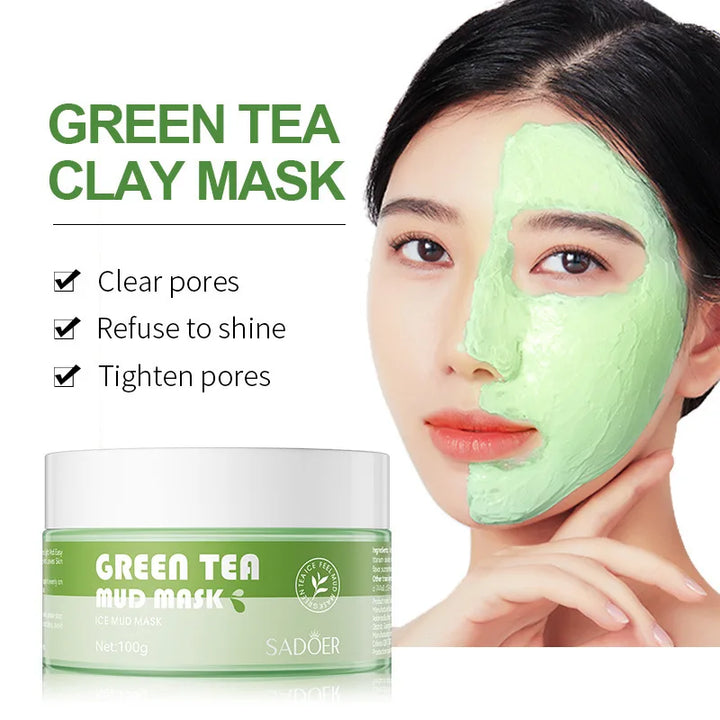 SADOER Ginger Green Tea Mud Masks Face Moisturizing Whitening Anti Wrinkle Remove Blackhead Facial Masks Clay Skin Care