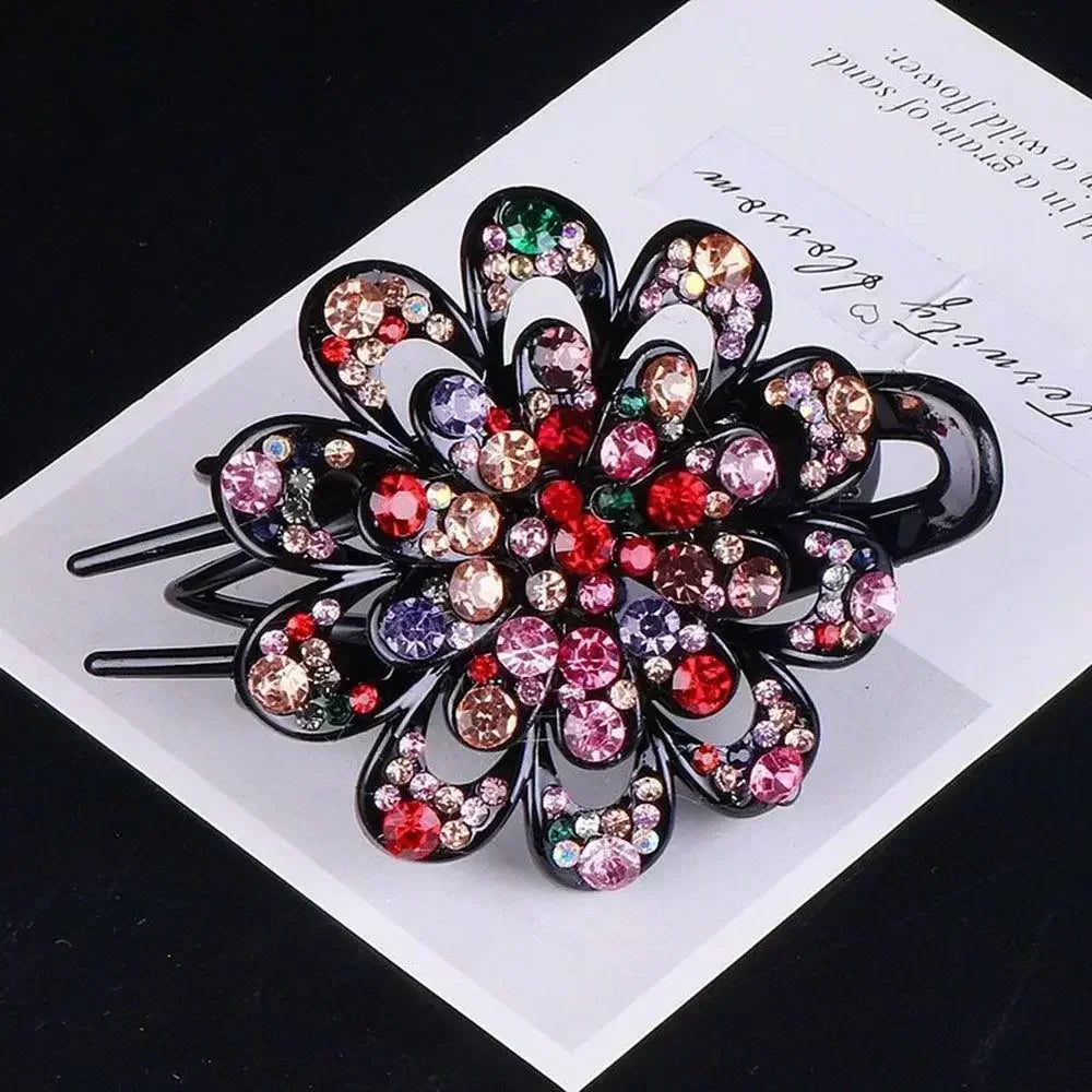 Shiny Rhinestone Hairpin Flower Leaf Duckbill Hair Claws Retro Hair Clips Accessories For Women Shinning Ponytail Headwear