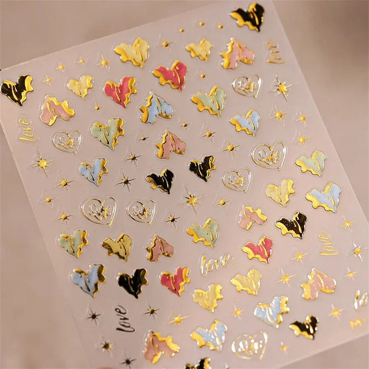 1 piece 5D color crystal star nail stickers high quality love shiny silver hollow smear rainbow flower jelly design nail sticker