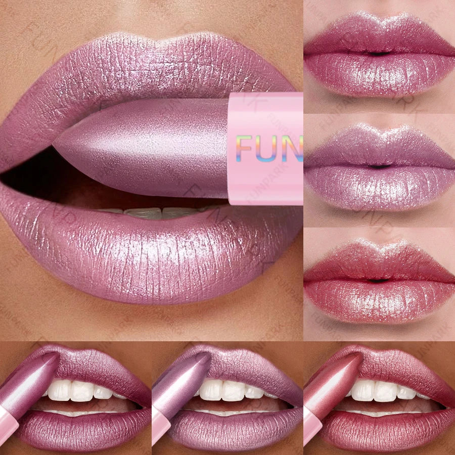 1pc Pearlescent Pink Glitter Velvet Lipstick Metallic Long Lasting Matte Shimmer Diamond Lipstick Women Korean Makeup Cosmetic
