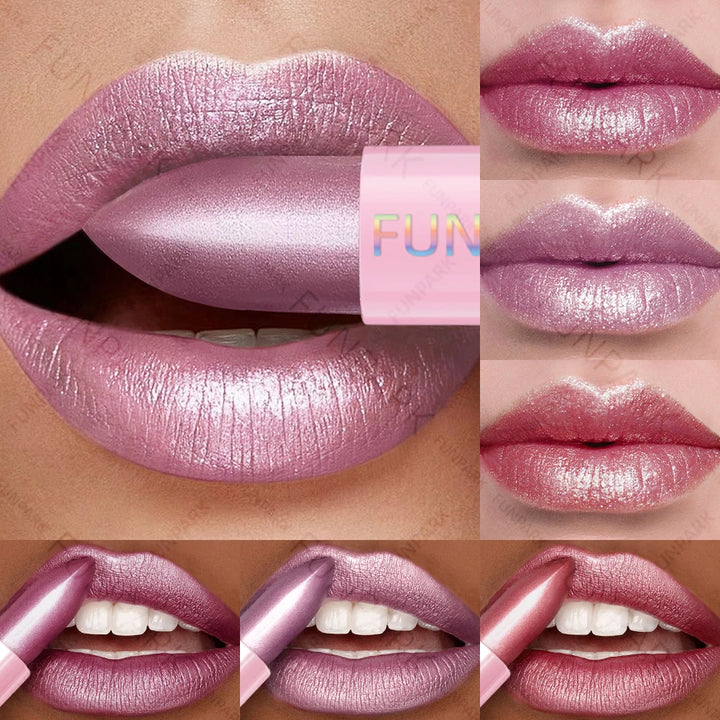 1pc Pearlescent Pink Glitter Velvet Lipstick Metallic Long Lasting Matte Shimmer Diamond Lipstick Women Korean Makeup Cosmetic