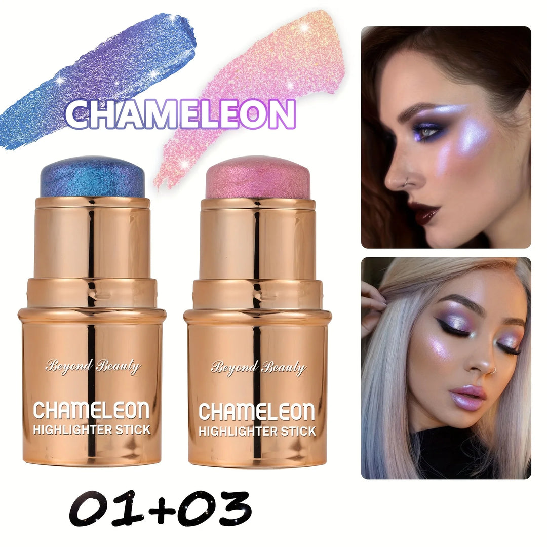 2PCS Chameleon Holographic Glitter Shimmer Highlighter Stick, Makeup For Face And Body, Highly Pigmented,