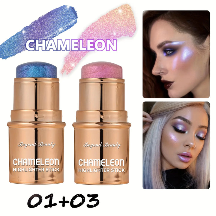 2PCS Chameleon Holographic Glitter Shimmer Highlighter Stick, Makeup For Face And Body, Highly Pigmented,