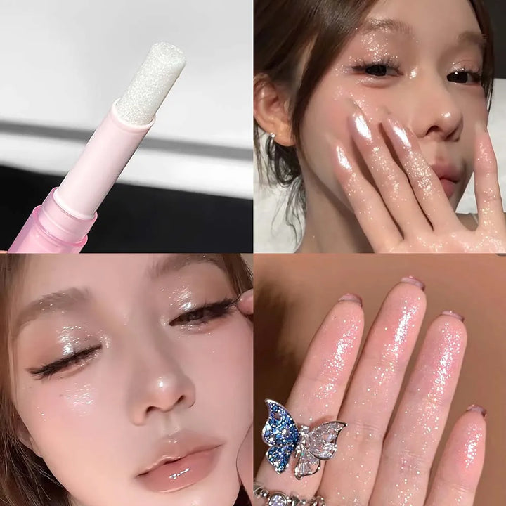 LUCKGO Jelly Eyeshadow Stick Eye Shadow Pen, Waterproof Sweatproof, Not Easy to Break, Pearlescent, Fine Shiny, Lazy Eyeshadow