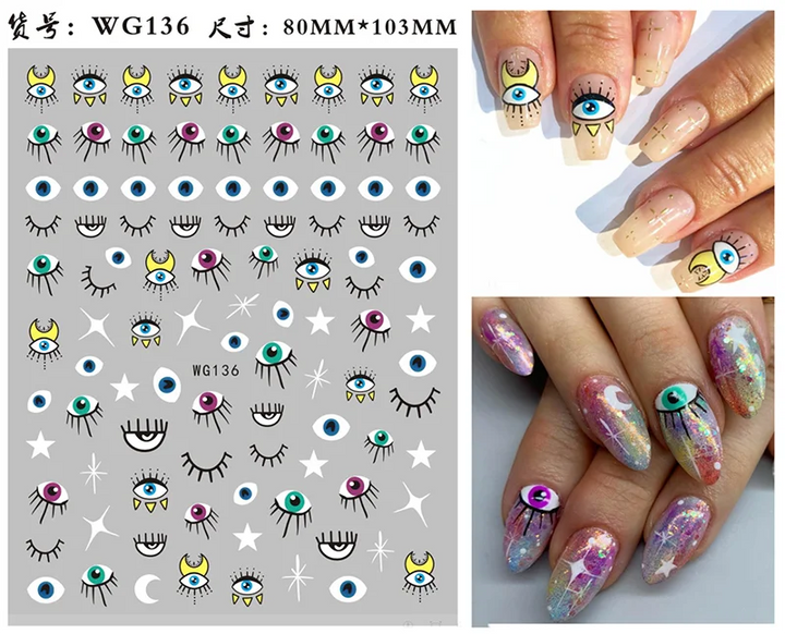 Nail Art Stickers Water Decals Eyes Stripe Nail Art Decorations for Manicure Accessories Press on Nails Foil Stickers and Decals