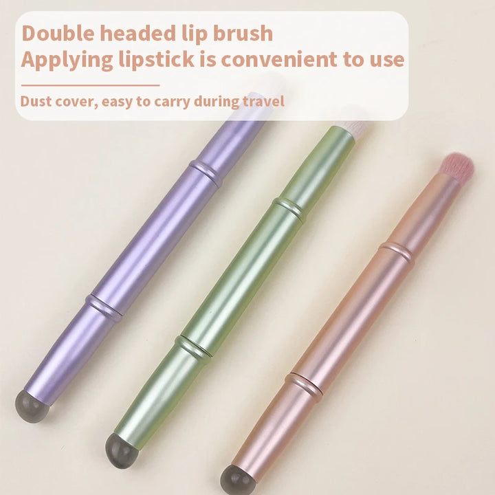 1pc double-head lip brush, aluminum alloy shell, dust-proof cover, makeup brush, jelly lip brush, makeup tool, facial makeup bru