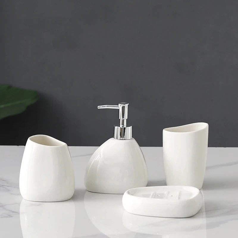 Ceramic Bathroom Accessory Set Luxury Bathroom Vanity Countertop Set Soap Dispenser Toothbrush Holder Soap Dish Bathroom Supply
