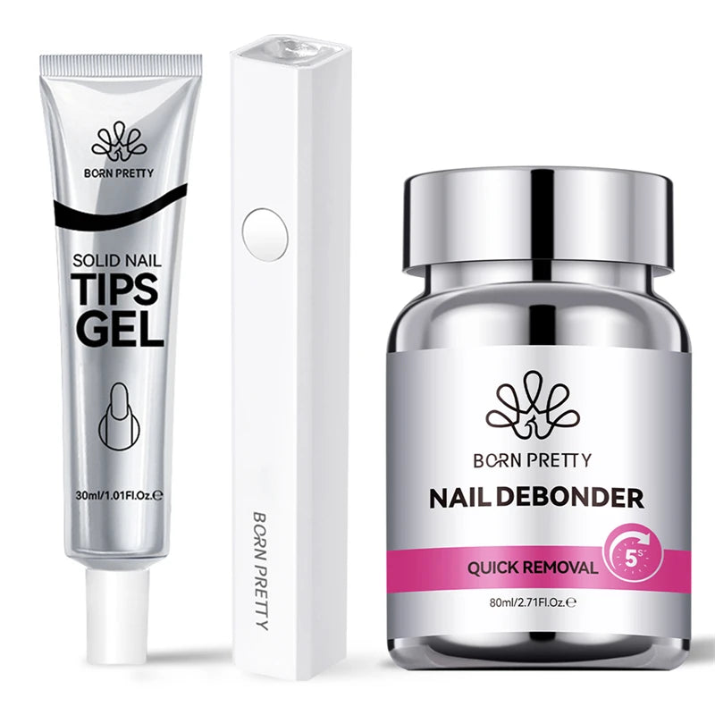 BORN PRETTY 2/3PCS 80ml Nail Debonder Glue Remover Solid Nail Tips Gel USB Hand Light Set for Fake Nail Tips Manicure Nail Tools