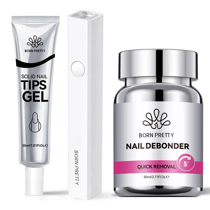 BORN PRETTY 2/3PCS 80ml Nail Debonder Glue Remover Solid Nail Tips Gel USB Hand Light Set for Fake Nail Tips Manicure Nail Tools
