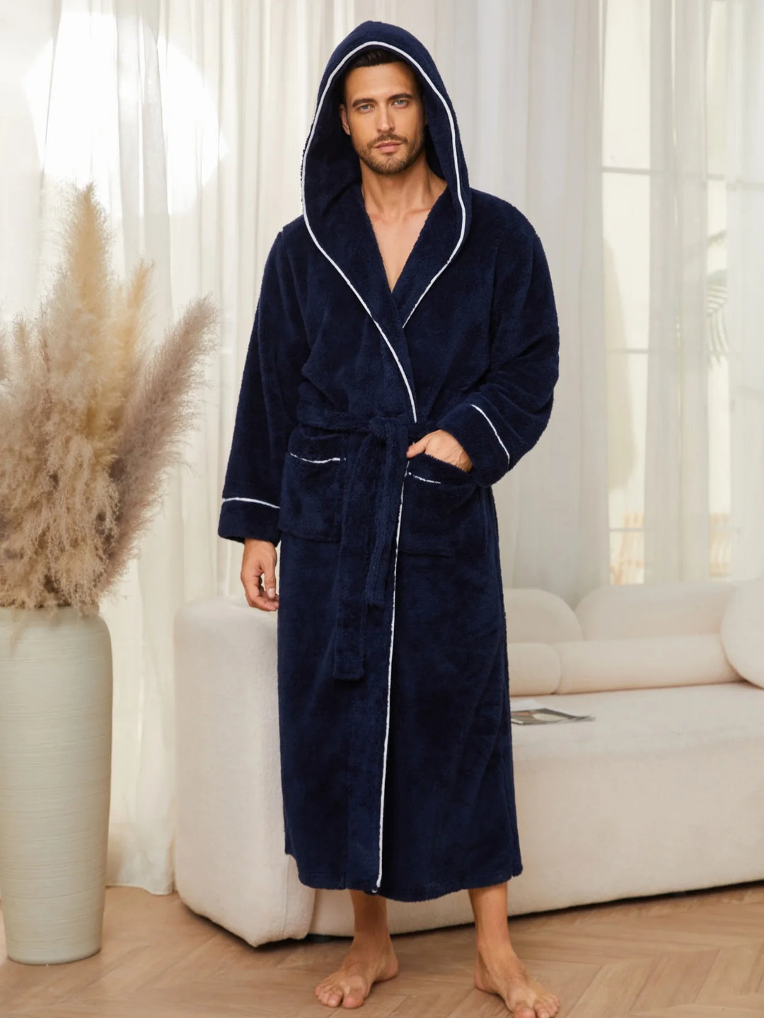Autumn and Winter Comfortable Cotton Flannel Luxury Open Weave Couples' Sleepwear Men's Warm Bathrobe Sleepwear Nightwear