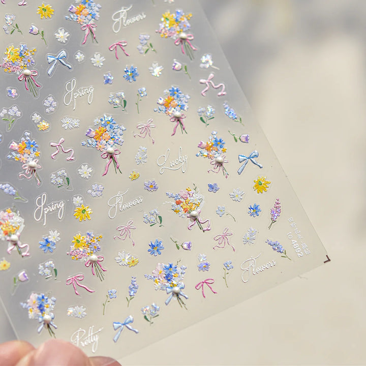 1Sheet 5D Soft Embossed Relief Nail Stickers Cute Daisies Self Adhesive Slider Stickers Press On Nails DIY Japanese Nail Art Dec