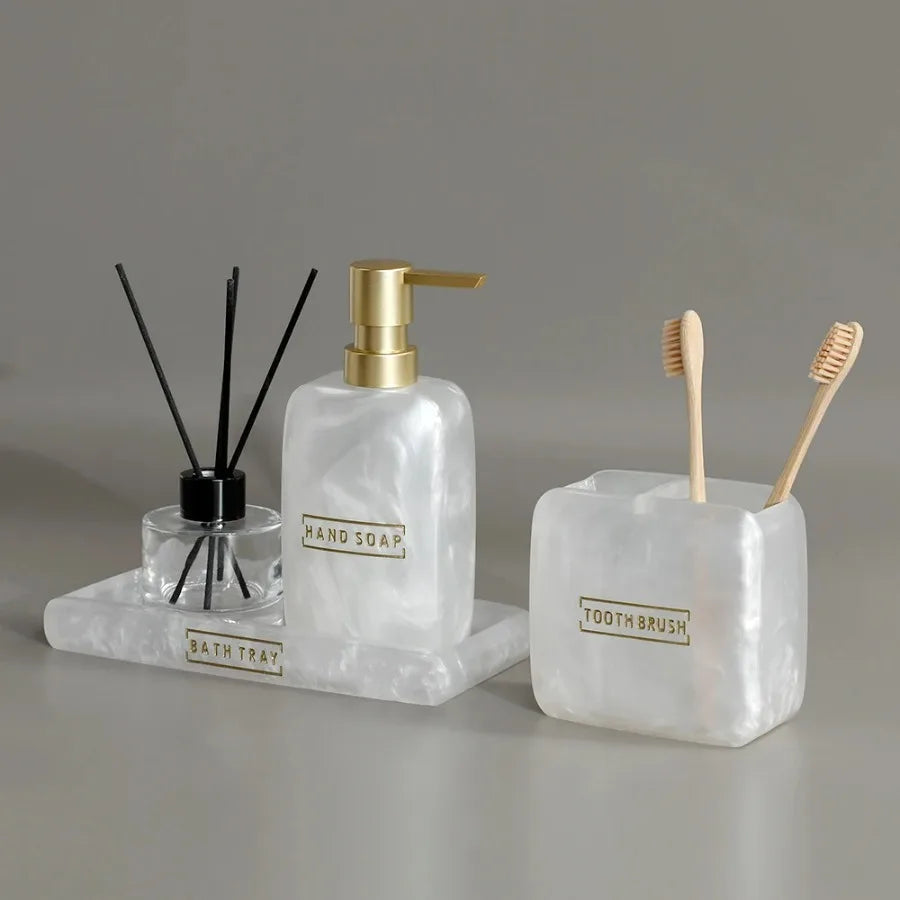 White Pearl Bathroom Wash Accessories Lotion Bottle Bathroom Toothbrush Cup Set Soap Dispenser Toothbrush Holder Set Soap Dish