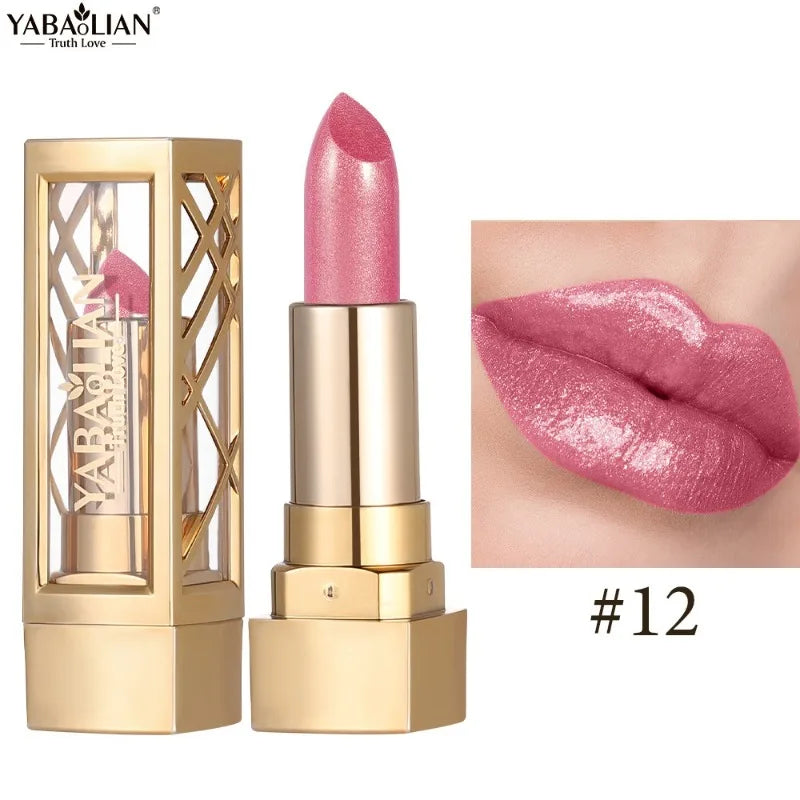12 Color Gold Tube Lipstick Matte Pearlescent Glitter Shiny Velvet Lipsticks Red Brown Waterproof Lasting Solid Lip Gloss Makeup