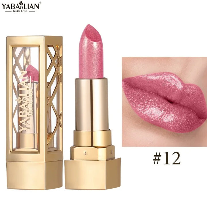12 Color Gold Tube Lipstick Matte Pearlescent Glitter Shiny Velvet Lipsticks Red Brown Waterproof Lasting Solid Lip Gloss Makeup