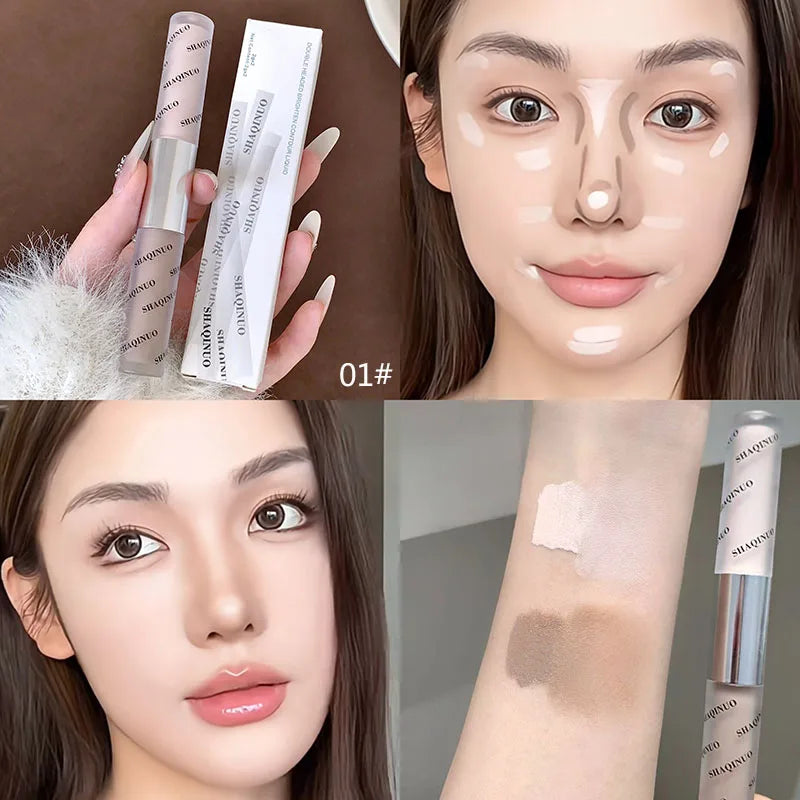 Double-head Nose Shading Contouring Brighten Stick Liquid Natural Waterproofing Grayish-brown Tone Face Contour Brighten Makeup