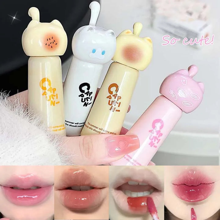 CAPPUVINI Cute Cat Water Mirror Lip Gloss Lasting Moisturizing Rose Apricot Pink Tint Lip Glaze Nude Lipstick Korean Makeup Girl
